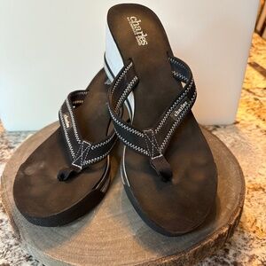 Charles Black/White Wedge Sandals.  Size 10.